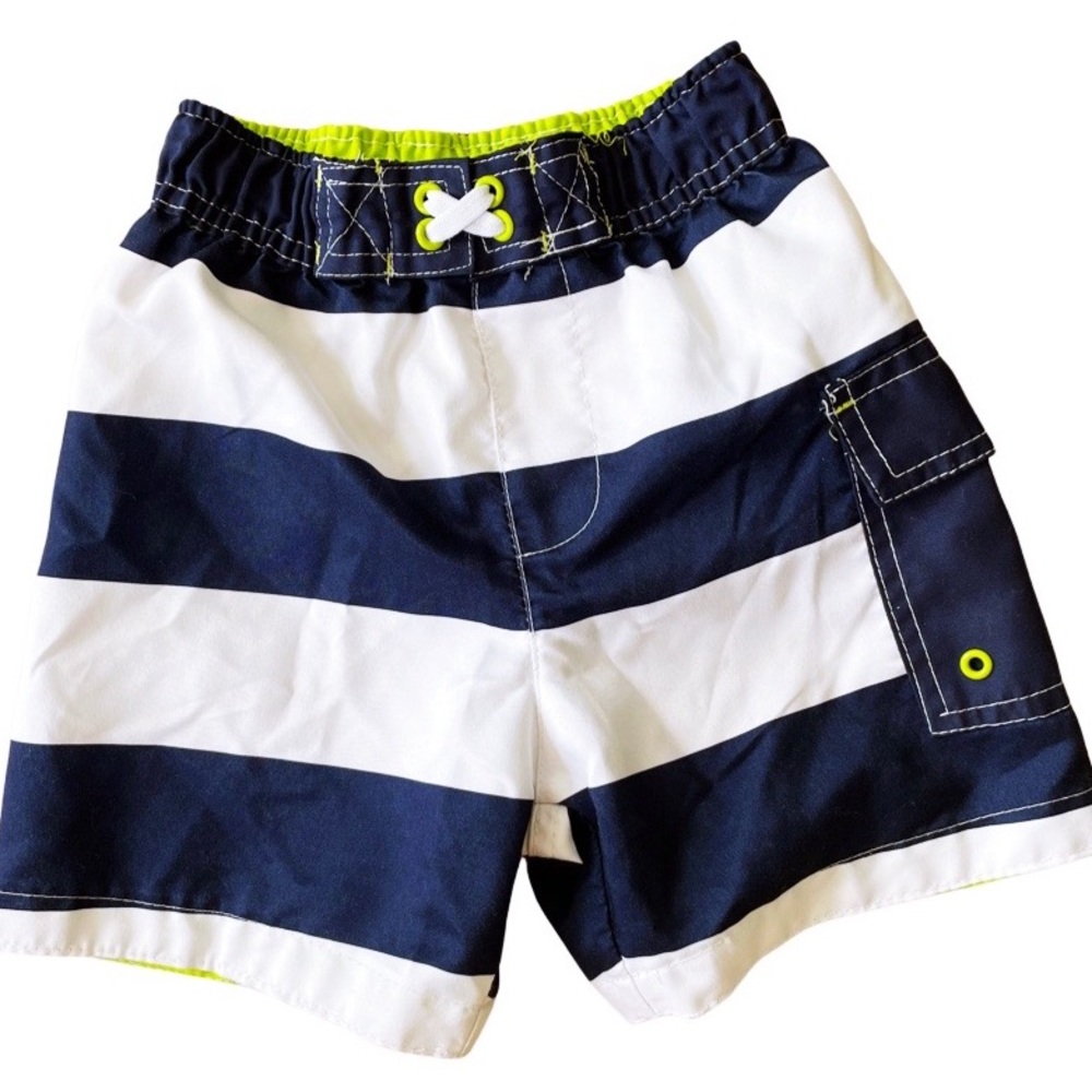 Size: 2T Toddler Boy Navy/White Striped Swimsuit